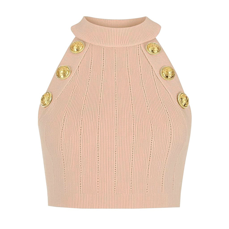 Balmanjina 2025 Summer New Halter Neck Sleeveless Vest Top Short Knitted Off-Shoulder Tank Top Skirt