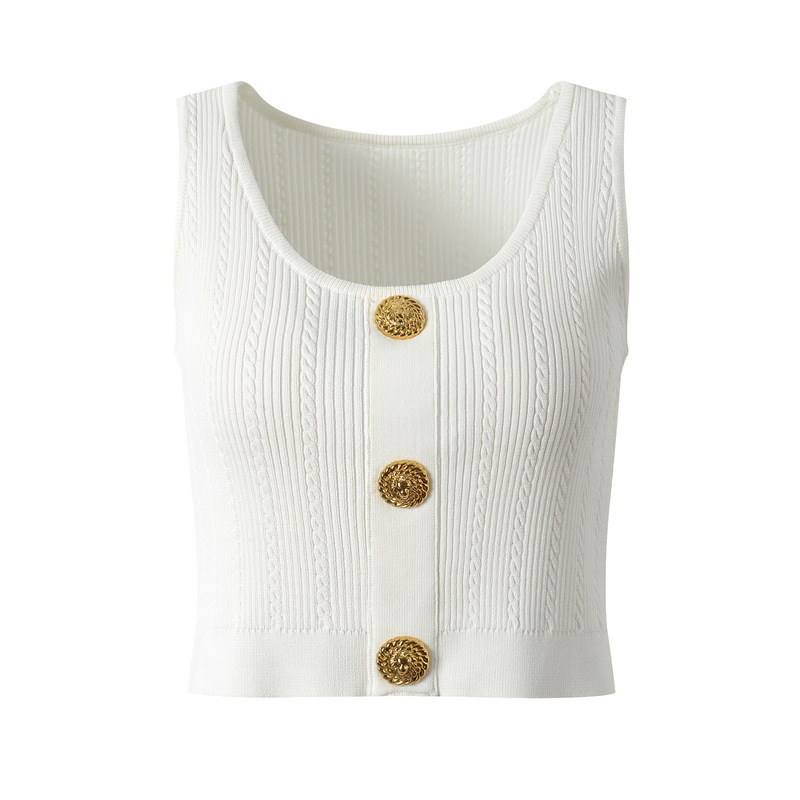 Balmanjina 2025 Summer New Style Chanel-Inspired Suit Knitted Vest Slimming Sleeveless Top and Skirt