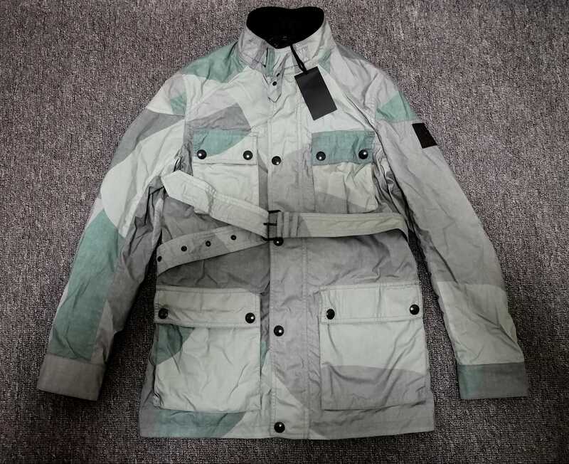 Authentic In-Stock Belstaff Men's Classic Green Camouflage Mid-Length Windbreaker Jacket