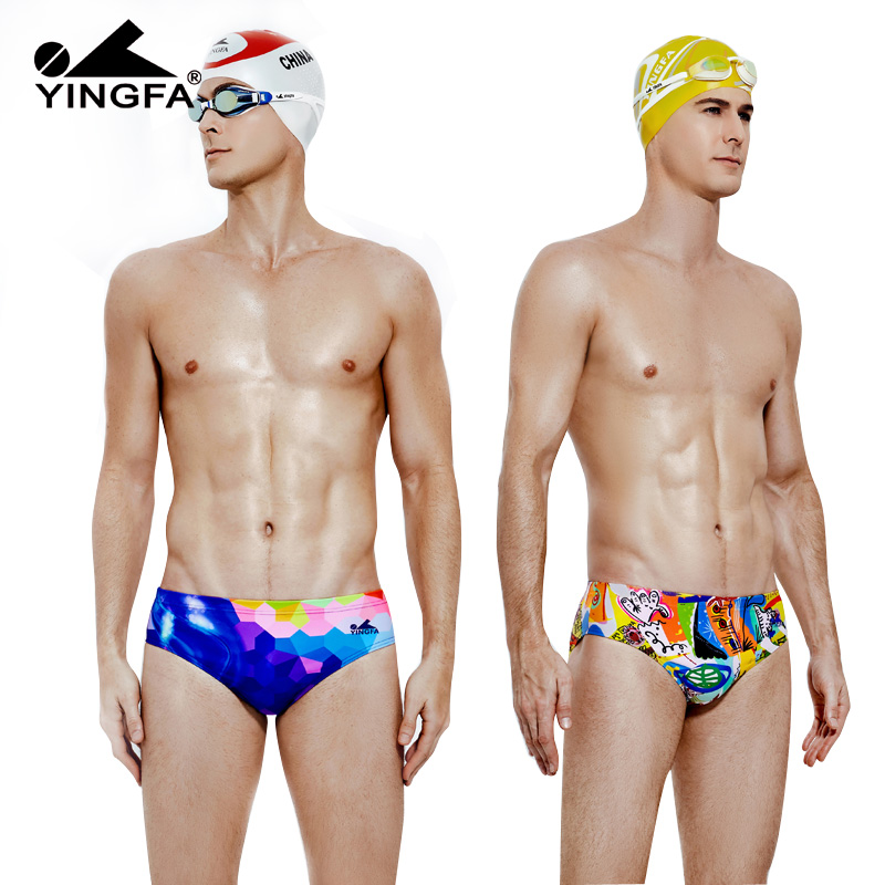 Yingfa swim trunks men's briefs competition swimming training competition print adult children's swimsuit tether belt lining