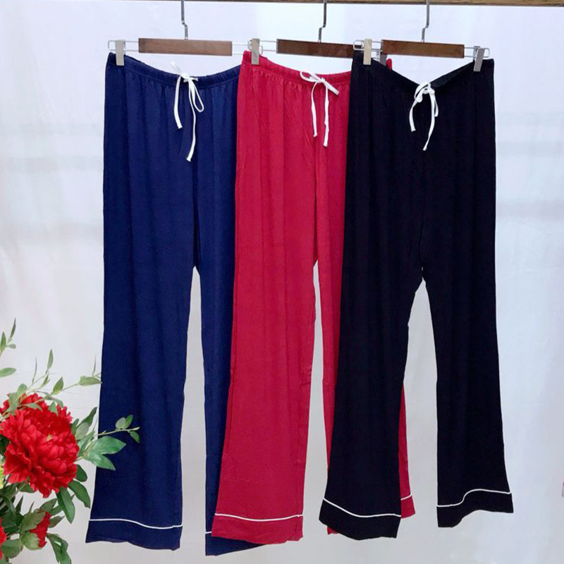 Spring Summer Women's Modale Sleeping Pants Slim Fit White Trim White Side Home Long Pants 100 Hitch Slim Fit and Mast Size Pants