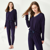 Pajamas female modal long-sleeved trousers two-piece thin loose fat MM casual large size home wear suit