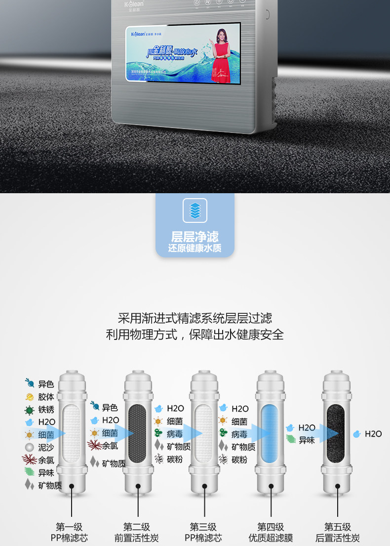 K Clean household high - end five - stage water purifier JJ - 200A light gray