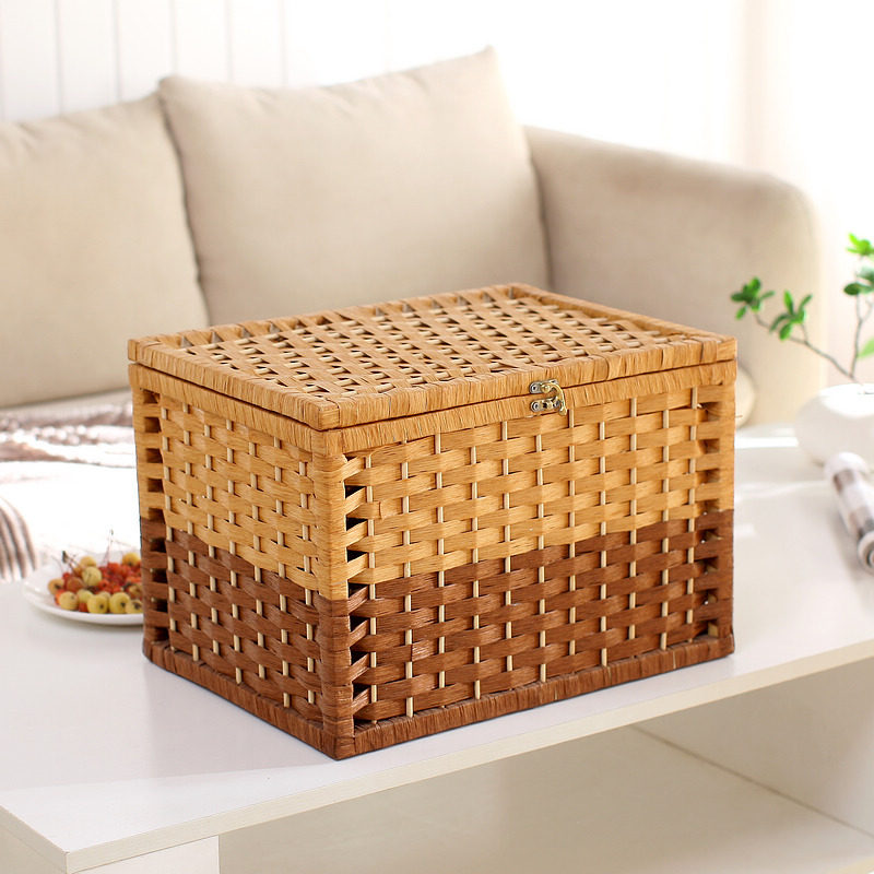 Japanese-style paper rattan woven storage box with lock storage box storage box clothes storage finishing box student dormitory storage