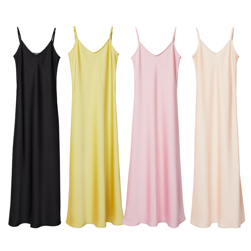 Sleeveless French-Style Elegant Satin Drape Long Dress for Women, Suitable for Beach Vacations in Summer