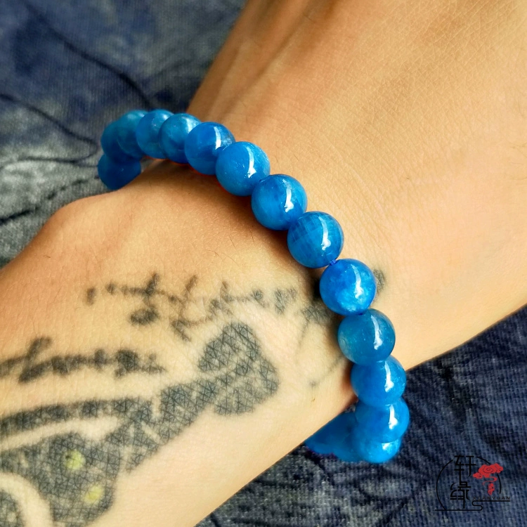 Vòng tay pha lê Apatit cao cấp tự nhiên Phốt pho xanh Vòng đơn Vòng đeo tay Fine Blue Crystal Bracelet Trang sức Quà tặng vòng mã não