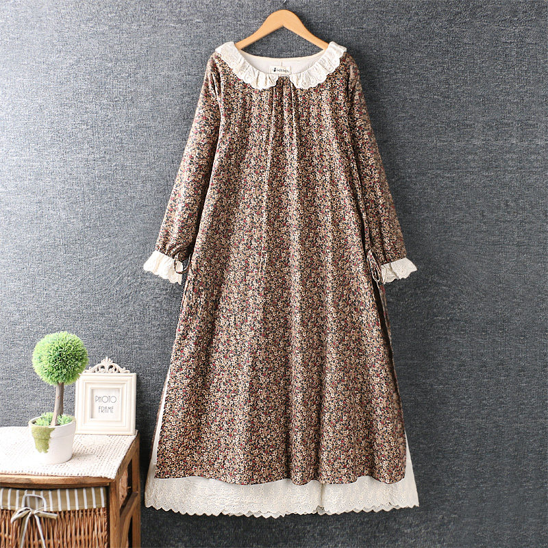 Lamtrip Vintage Japanese Style Lace Peter Pan Collar Long Sleeve Rustic  Flowers Print Cotton Layers Dress - AliExpress 200000345