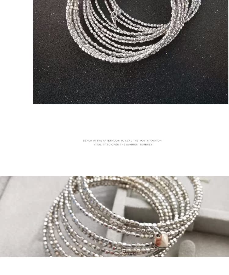 Châu Âu, Mỹ, Nhật Bản và Hàn Quốc Trang sức Vintage đánh dấu hạt gạo hình trái tim màu trắng bạc retro vòng đeo tay nhiều lớp phóng đại vòng đeo tay nam