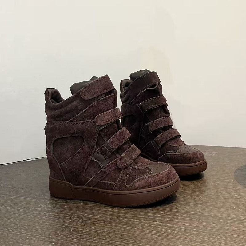 European and American Street Style 2025 Autumn and Winter New Style Genuine Leather Women's Shoes with 7cm Height Increase, Thick-Soled Short Boots, Women's Casual Sports Shoes