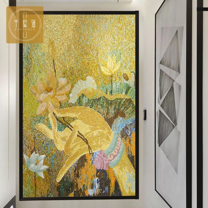 New Chinese Building Materials Glass Mosaic Background Wall Tiles Parquet Jigsaw Puzzle Cut TV Wall Living Room Genguan Dining Room