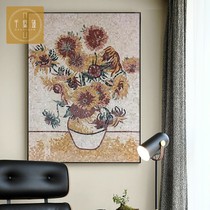 Stone Marble Mosaic Cut Painting Tile Collage Jigsaw Puzzle Genguan TV Background Wall Sunflower Wall Sticker Chinese