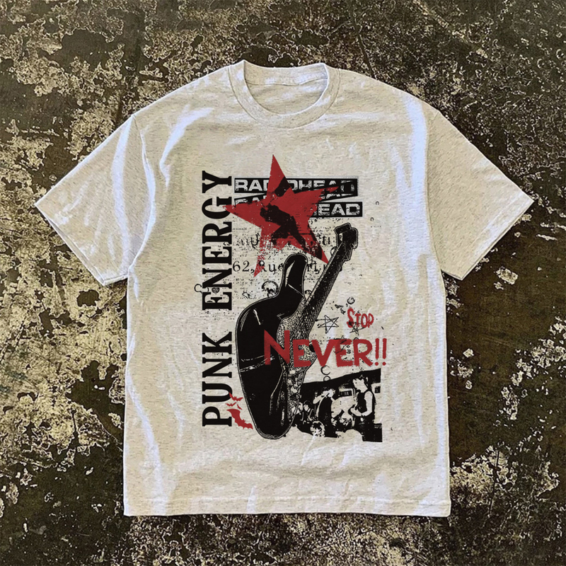 Make Money to Buy a Luxury Car, American Retro Rock Band Printed Short-Sleeved T-Shirt for Men, New Style Loose-Fitting Pure Cotton Trendy Top