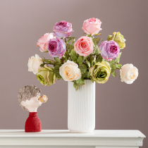 Harvest cottage scorched edge rose simulation flower single living room table silk flower arrangement floral decoration ornaments