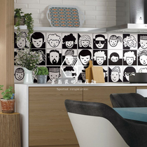 Small Red Book Black & White Cartoon Character Cartoon Human Head Flower Brick Kindergarten Dining Room Terrace Non-slip Flower Sheet Ground Wall Brick