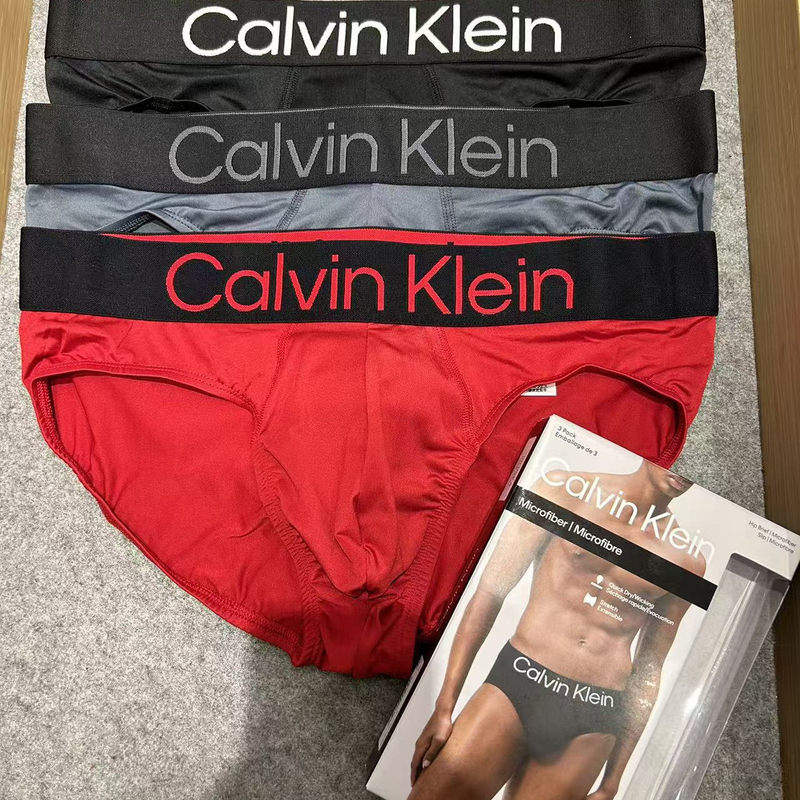 [Quick-Drying Three-Pack] Ck Underwear with Wide Edge Logo, Lightweight, Breathable, Ice Silk Triangle Panties, Genuine from Domestic Stores