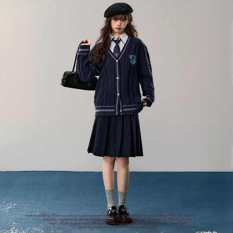 Heavy Knit Cable Cardigan Harry Potter Collaboration Loose Sweater Women's School Uniform Jacket Lazy College Style Top