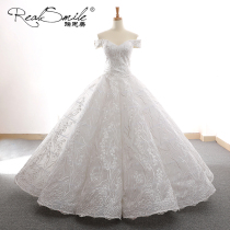 Reith Merry Wedding Dress 2022 New Straight Shoulder Summer Bride Wedding Zidi Korean Conspicuously Slim Brief Lace Fluffy Dress