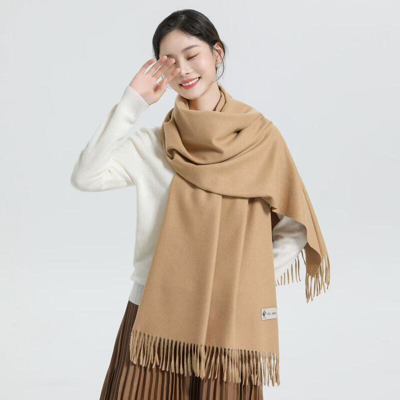 Autumn and Winter Thickened 100% Wool Scarf for Women, Oversized Shawl, Solid Color, Unisex, Warm Couple's Cashmere Neck Warmer