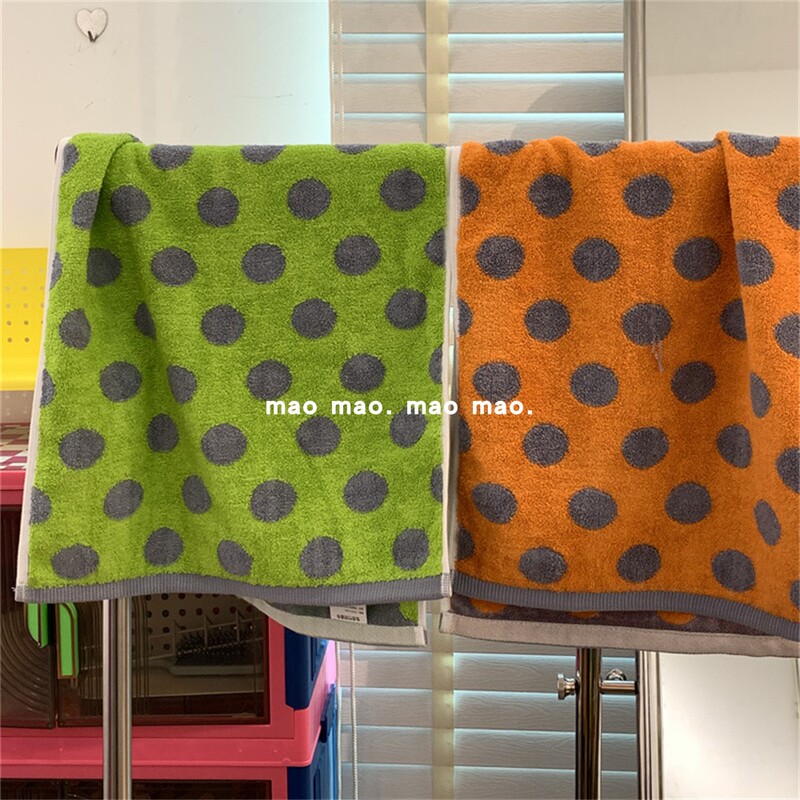 Cute Polka Dot Towel, Cotton, Absorbent, Soft, Thickened, Non-Shedding, Couple's Face Towel, High-End Face Towel for Student Dormitories