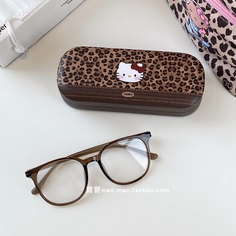 Niche Portable Anti-Pressure Myopia Glasses Storage Box Leopard Print Kt Cat Glasses Case High-End Large Capacity Ins Style
