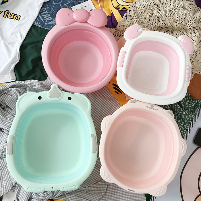 Travel Portable Cute Folding Washbasin Child Baby Large Size Plastic Home Basin Creative Cartoon Laundry Basin