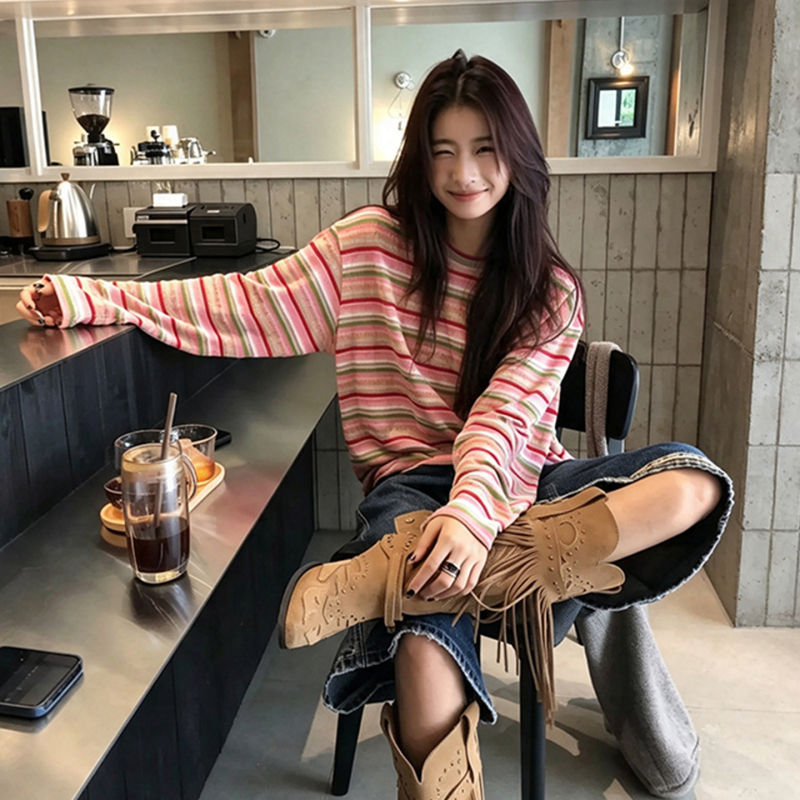 Dopamine Color Striped Long-Sleeve T-Shirt for Women 2026 New Early Autumn Loose Base Shirt with Unique Design Niche Top Dopamine Color Striped Long-Sleeve T-Shirt for Women 2026 New Early Autumn Loose Base Shirt with Unique Design Niche Top