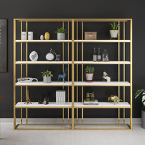 Modern simple golden Nordic bookshelf creative shelf iron shelf floor living room partition Display Display Cabinet