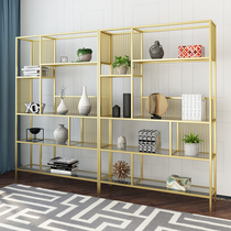 Nordic golden floor bookcase bookcase wrought iron glass shelf creative display shelf storage rack simple modern