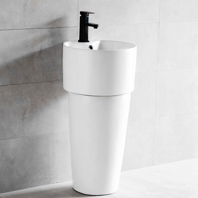 Simple ceramic column basin small apartment type bathroom vertical wash face plate floor-to-ceiling integrated wash sink balcony round