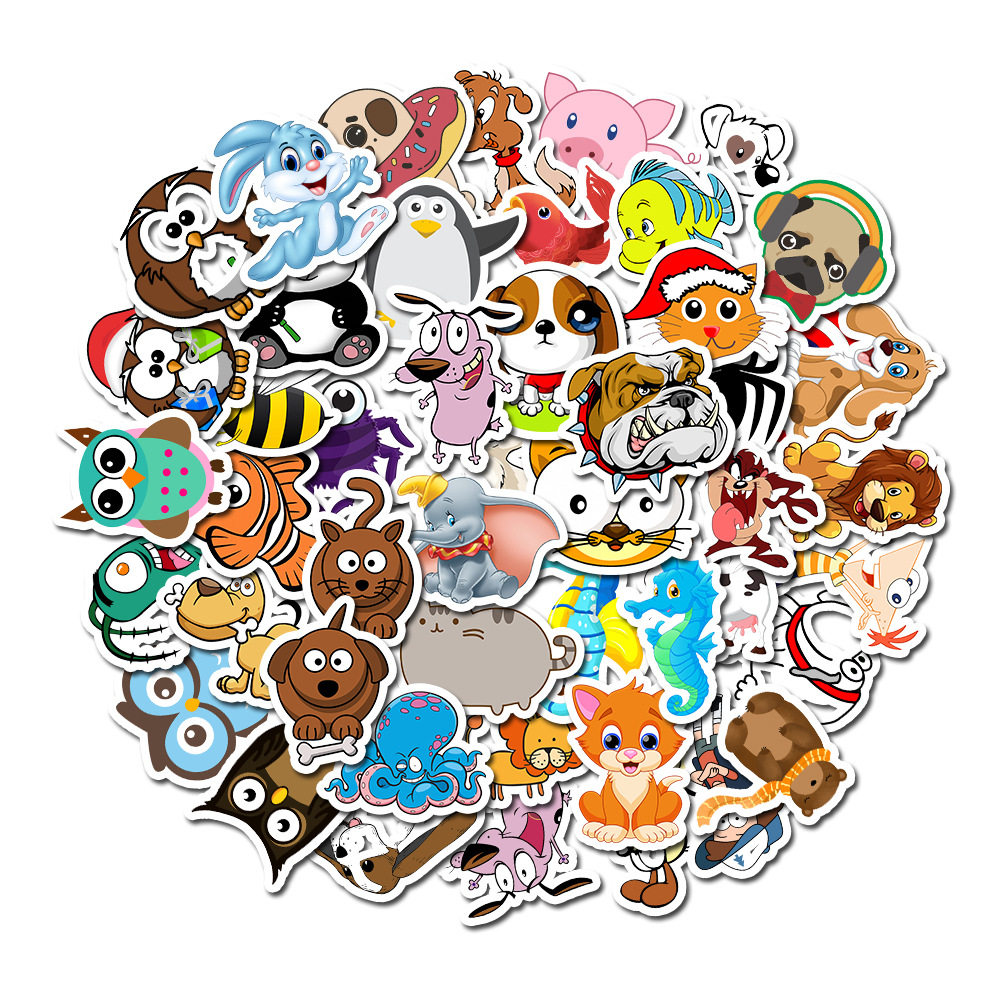 50 Cartoon Animal Stickers No Repeat Mix Stickers Luggage Laptop Cute Graffiti Stickers