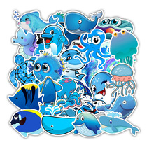 50 blue sea creatures cute cartoon graffiti stickers luggage notebook water cup waterproof stickers