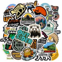 50 mixed camping travel stickers laptop suitcase skateboard guitar graffiti landscape toy stickers