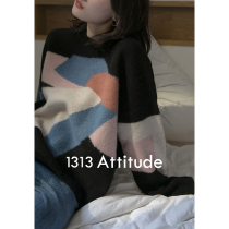 1313 yak velvet wool warm wild spring and winter new abstract art color block sweater women wear outside