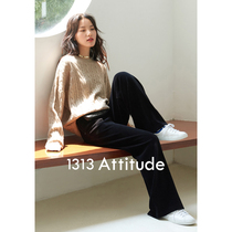 1313 black loose straight high waist wide leg pants womens 2021 spring and winter gold corduroy casual hanging trousers