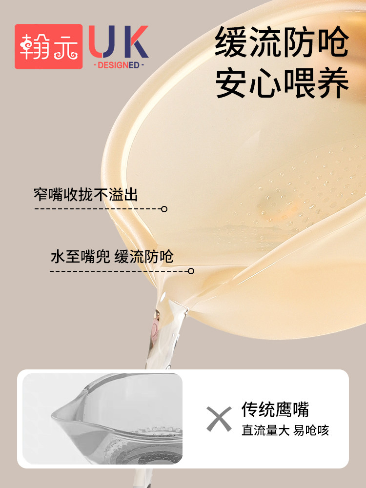 Baby Food Bowl, Newborn Baby Water Feeding Silicone Spoon with Spout, Special Spoon for Eating, Drinking Soup, Rice Cereal Powder, Children's Tableware