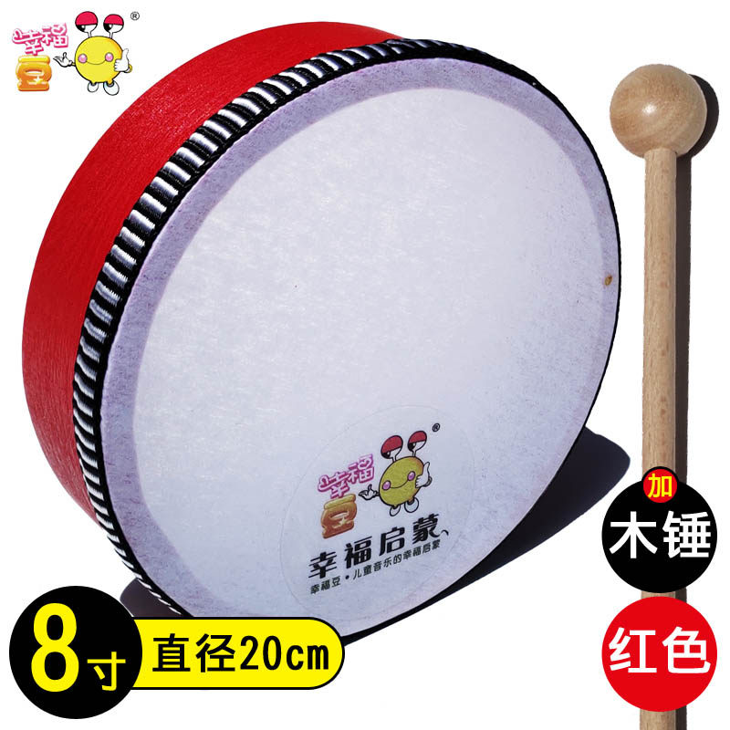 Happy beans: eco-friendly log children banging on a drum replica of a sheep leather hand clapping a drum toddler hand drumbeat baby with a small drum toy