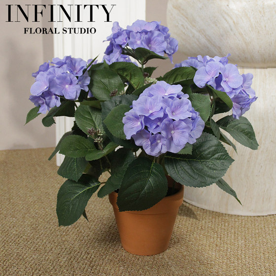 Nordic Artificial Hydrangea Plant Small Potted Plant ins Pastoral French-Style Ornament Decoration Korean-Style with Red Clay Flower Pot