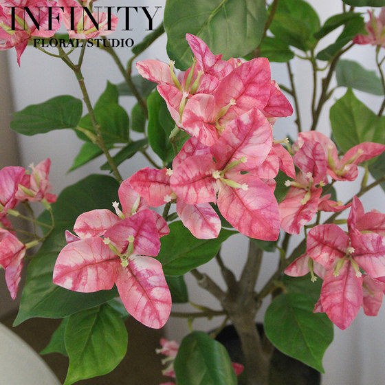Artificial Bougainvillea Bonsai Decorative Floral Arrangement for Indoor Living Room Tabletop, Green Plant with Natural Feel Leaves, Natural Style