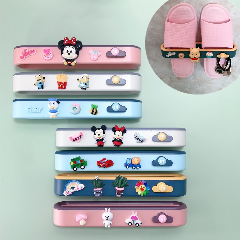 Creative cartoon hole-free home bathroom wall hanging dressing room slippers drain door door storage artifact hanger