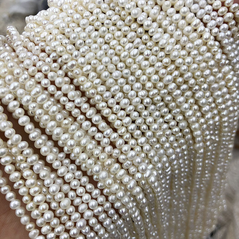 Natural Pearl Shallot Head Cute Flat Round Pearl Fashion Pop Pearl DIY Handmade String Beads Semi-finished about 3-4mm
