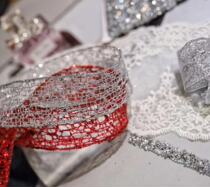 Imported flash ribbon width 3 8cm winter and New Year Silver Net Red Net series handmade ribbon ribbon