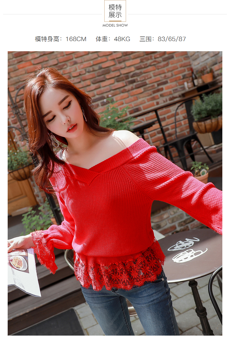 Pink Big Doll Mới mùa thu Thời trang Phụ nữ giản dị Thoải mái dài tay Ren đan áo len cổ chữ V áo len tay dài