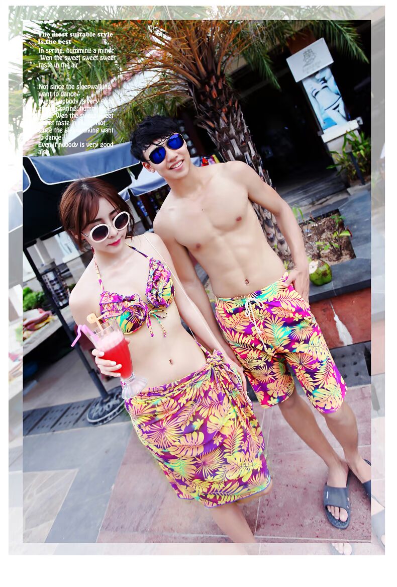 Cặp đôi đi biển Hàn Quốc mặc đồ bơi ngực nhỏ tập hợp thép tấm bikini ba mảnh phù hợp với suối nước nóng 	đồ đôi đi biển cặp	