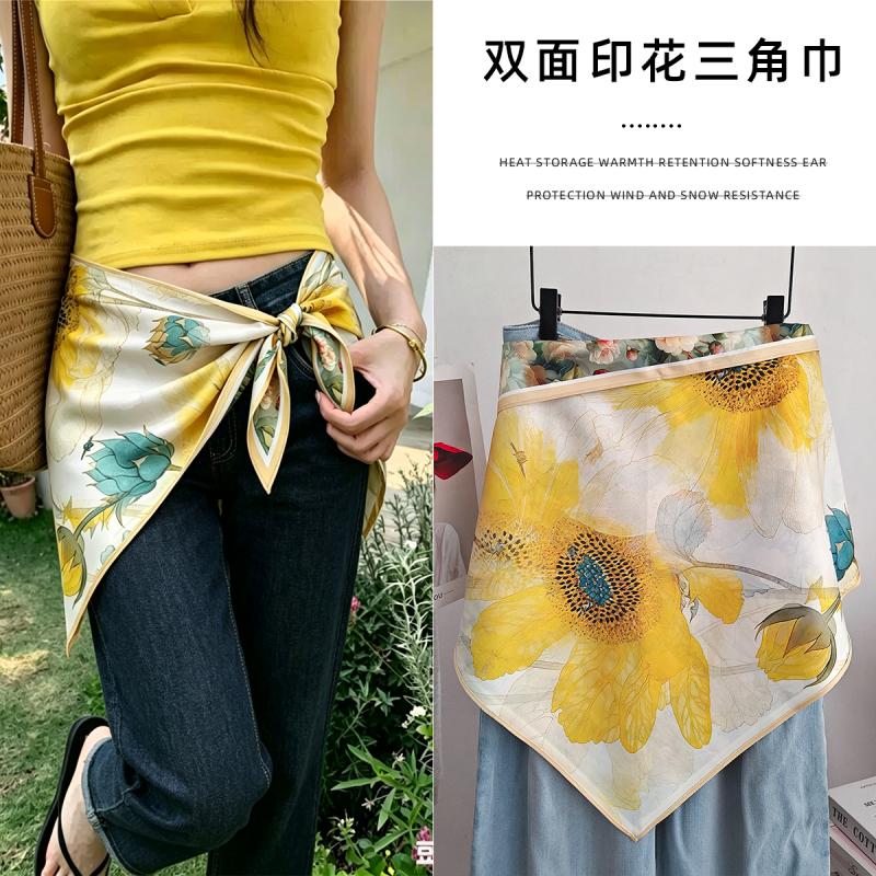 Youthful and Energetic Sunflower Print Waist Triangle Scarf for Women, Versatile Decorative Waistband, Multi-Functional Headscarf, New Youthful and Energetic Sunflower Print Waist Triangle Scarf for Women, Versatile Decorative Waistband, Multi-Functional Headscarf, New