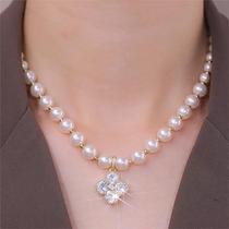 Outlet Clearance Discount Store 18K Gold Quatrefoil Zircon Pearl Necklace Removal of Womens Jewelry