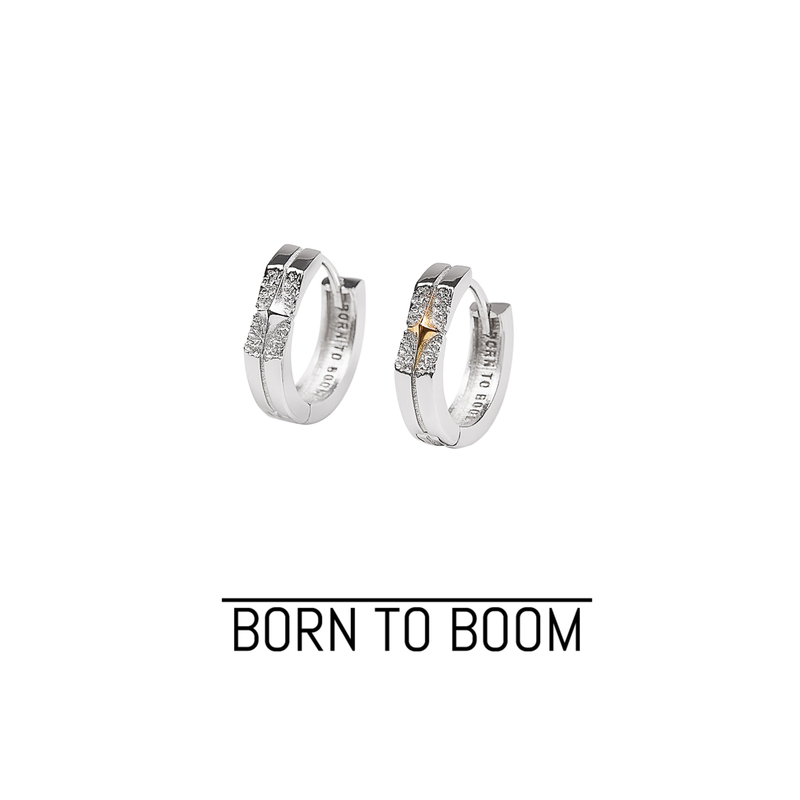 Born to Boom Stars in the Mountains, Plain Textured Four-Pointed Star Unisex Sterling Silver Earrings Btb