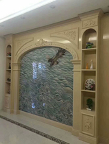 Customized TV background wall European-style living room sofa all-over granite marble Roman columns stone wine cabinet