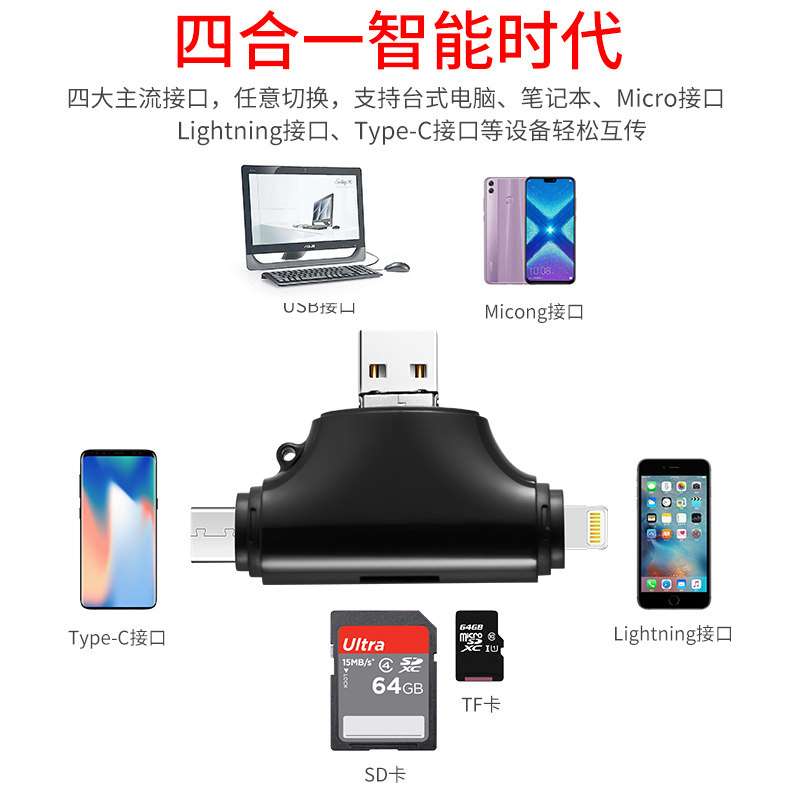 TF card SD card mobile phone card reader type-c mobile phone micro USB computer Four-in-one apply Apple