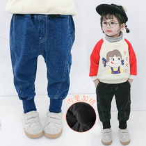  Childrens winter plus velvet jeans mens and womens Korean version of casual radish pants baby autumn and winter thickened pants autumn and winter clothes
