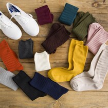 5 pairs of fresh literary cotton double needle pile socks pumping loose socks womens middle tube socks